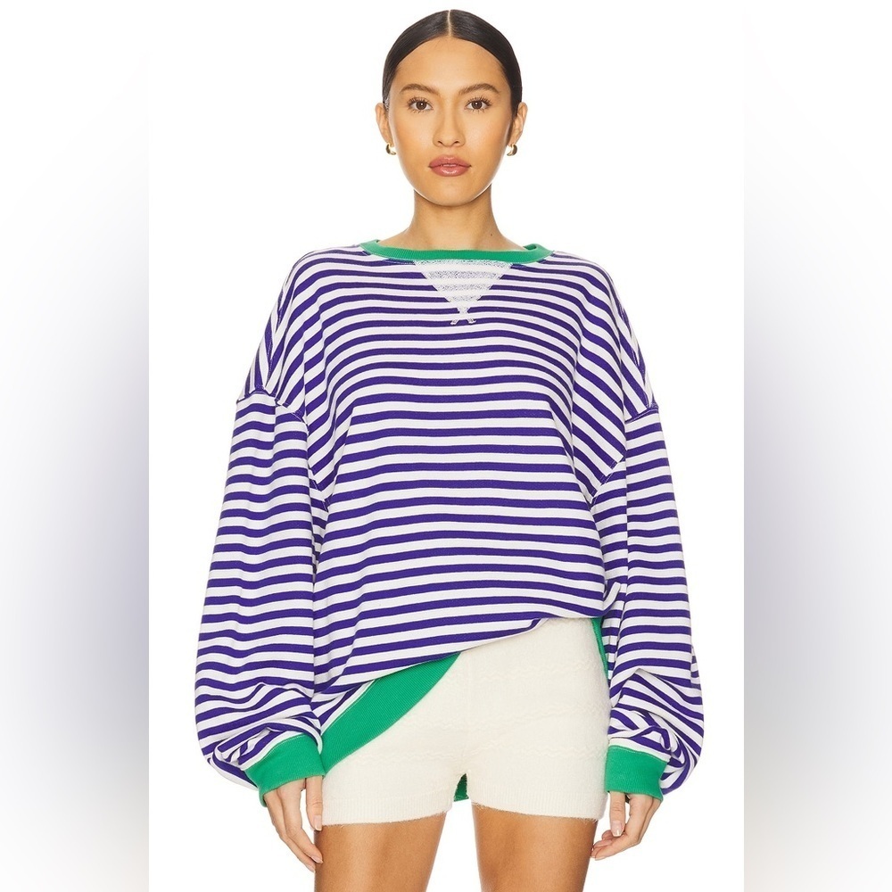 Free People Revolve Classic Striped Crew Blue Green size large oversized 70s